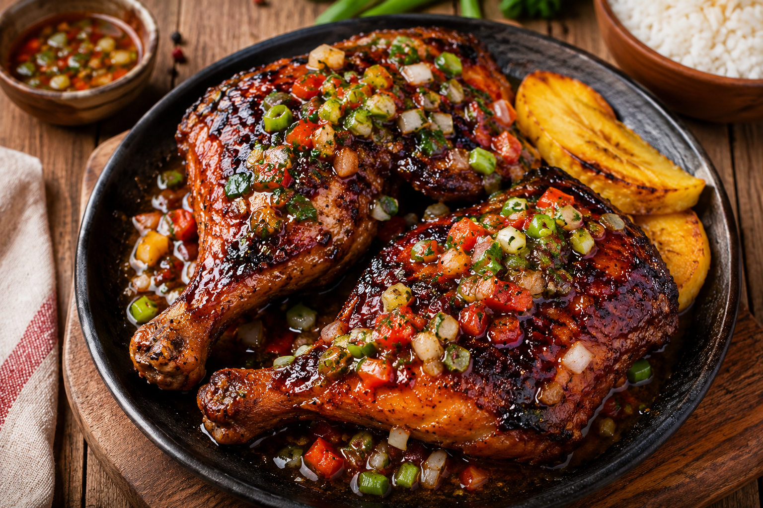 Poulet boucané brillant avec sauce chien